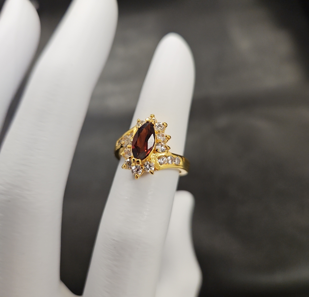 Gold-Tone Garnet Marquise Halo Ring